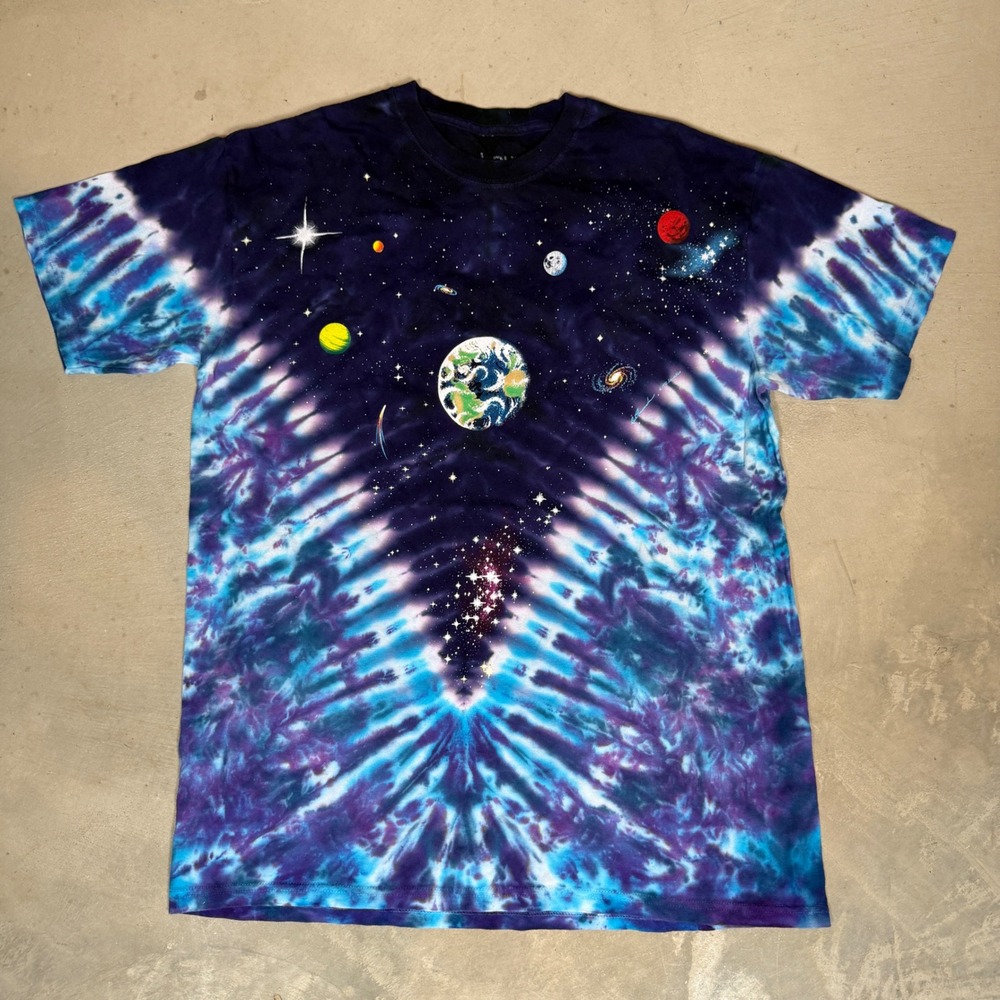 Liquid Blue Men Large Space Galaxy Tie Dye T-Shirt Planets Earth 1992 Reprint
